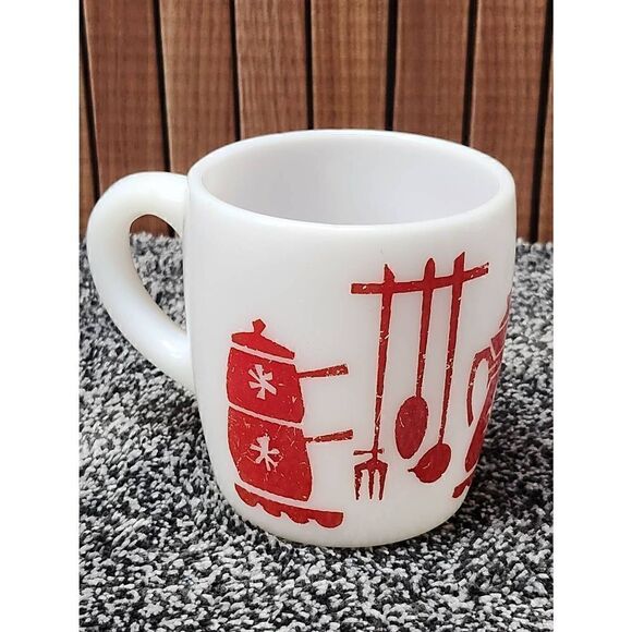 Hazel Atlas Milk Glass Dutch Treat Coffee Mug Vintage - Picture 3 of 7